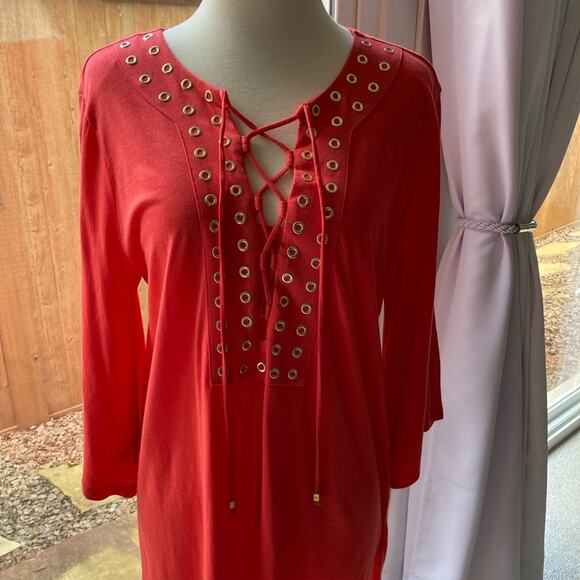 Michael Kors Vibrant Red Lace-Up Top Size L - Picture 1 of 7